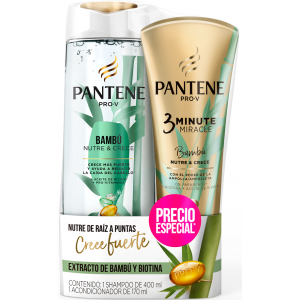 Pantene Pack Shampoo Bambu, 400 ml/Acondicionador 3 Minute Miracle Bambu 170, ml