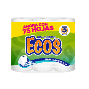 Toalla de Papel Desechable ECOS 3 Pack 75 Hojas